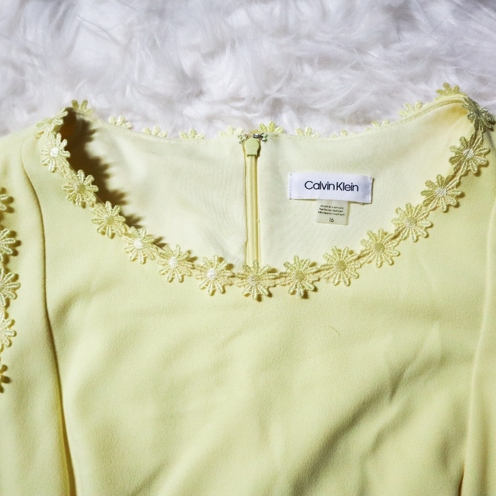 Calvin Klein Yellow Floral Applique Pencil Dress size 16